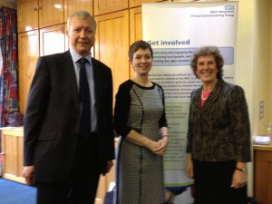 Dr Sarah Schofield, Chairman of the CCG with Alan Dowden, who is the Lib Dem spokesperson for older people at HCC, and Jackie at the CCG event